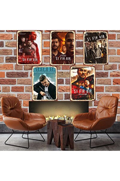 TAKIFİX Sıfır Bir Adana Seti Cio 5 Adet 20x30 Cm Retro Ahşap Tablo