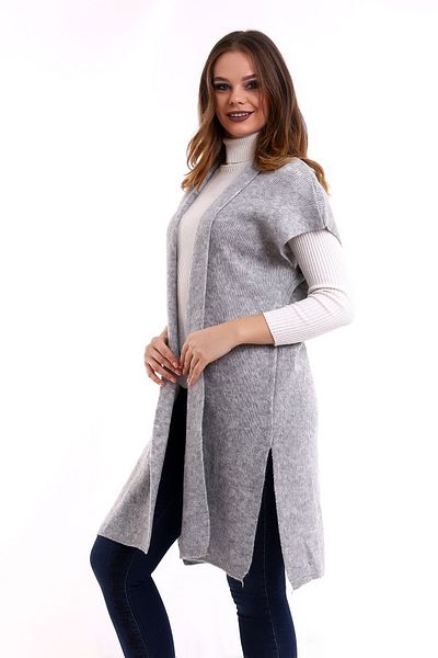 LEBUAS Gray Long Thessaloniki Knitted Knitwear Vest
