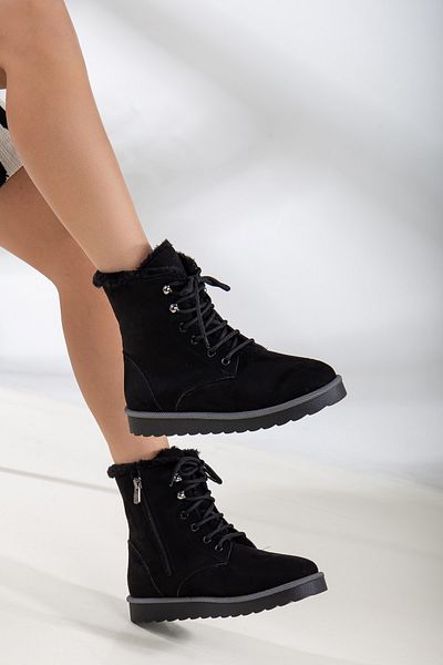 Munshoes Μαύρα σουέντ γυναικείες μπότες