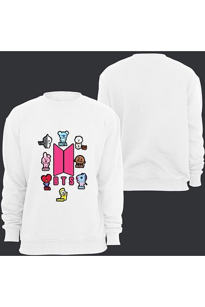 fame-stoned Φούτερ Bt21 Bts Anime Printed Crew Neck