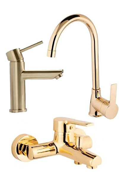 Genel Markalar Gold Kartal Lavabo, Mutfak Eviye Ve Banyo Bataryası Musluğu Çeşmesi Set 3'lü