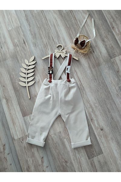 Feriatolye Cream Brown Teddy Bear Concept Boy's Trousers Salopette Birthday Special Occasion Outfit