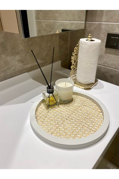 Maison Avf White Rattan Hazeran Round Tray - 100% Natural