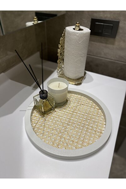 Maison Avf White Rattan Hazeran Round Tray - 100% Natural