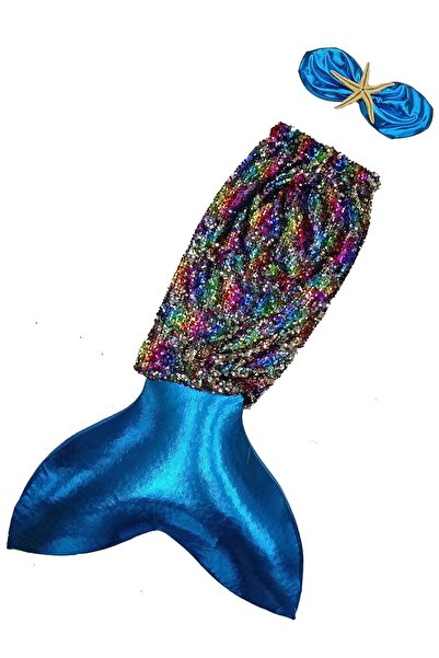 kostüm selesi Deniz Kızı Pulpayet Deniz Yıldızlı Prenses Kostüm Mavi Kız Çocu...