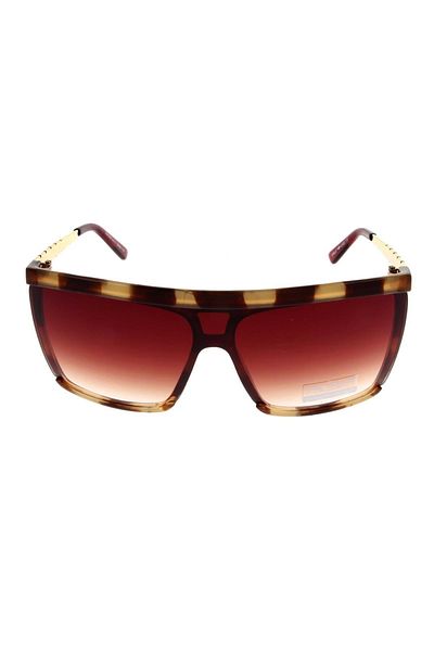 Angel Eyes Women's Sunglasses Rectangular Design Leopard Detailed Gold Frame Gradient Glass