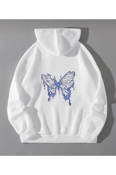 LOUİSA Hanorac alb cu glugă violet cu imprimeu fluture de damă