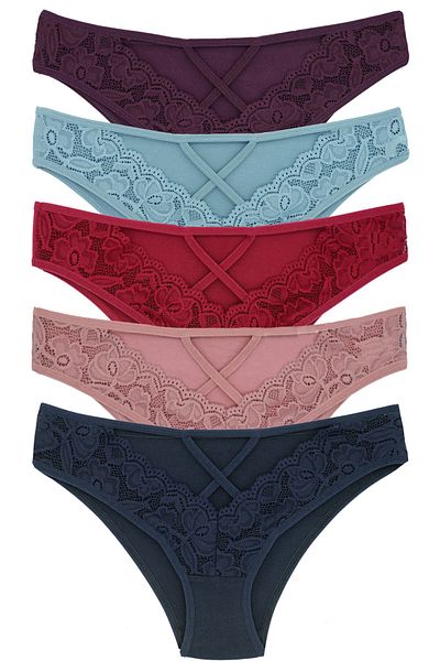 Zena Slip de damă din 5 piese din bumbac cu dantelă în față și fereastră