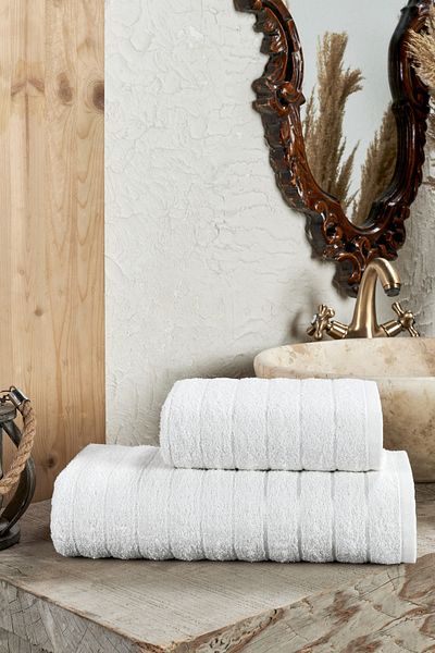 TABEA HOME Αφράτη Κρέμα σετ πετσετών μπάνιου 2 τεμαχίων