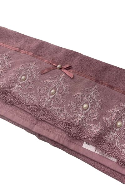 Pupilla Collection Luxury Bamboo Laced Pearled Hand and Face Towel Dowry Holder 50x90
