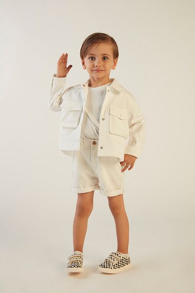 hoQuspoQus Boy's Printed White Gabardine Jacket