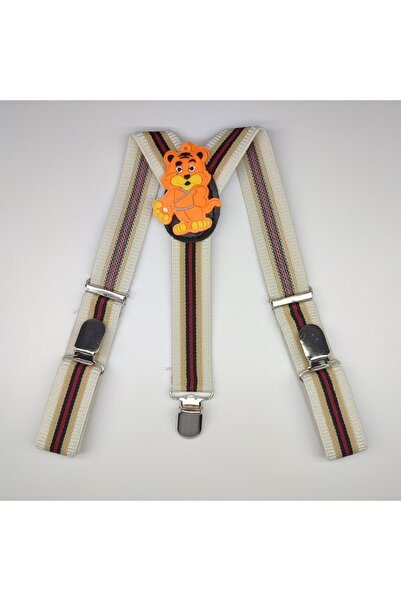 Tedz Collection Mordino Krem Bordo Çizgili Kaplanlı Çocuk Pantolon Askısı