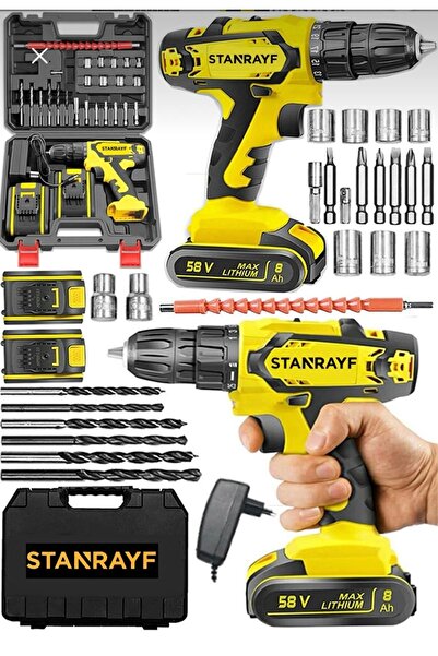 stanrayf Alman 58 V 8 Ah Metal Dişli Şanzuman Çift Akülü Şarjlı Vidalama Şarj...