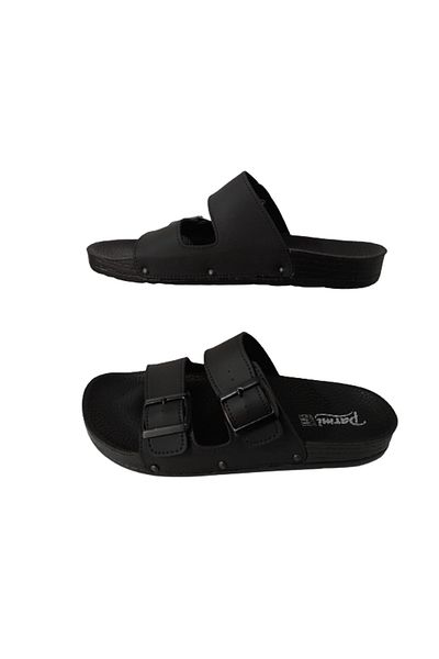 PARMİ Men's Black Daily Sea Beach Orthopedic Lightweight Double Buckle Slippers Large Size