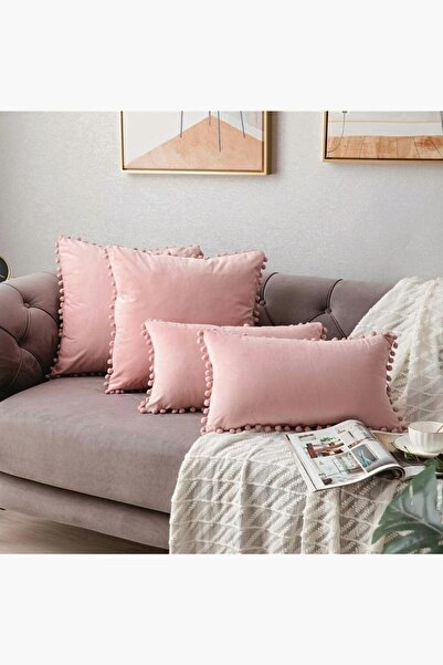 Bc Home Pembe 4 Adet Ponponlu Kırlent Kılıfı 2 Adet 43 X 43 Cm ,2 Adet 30 X 5...