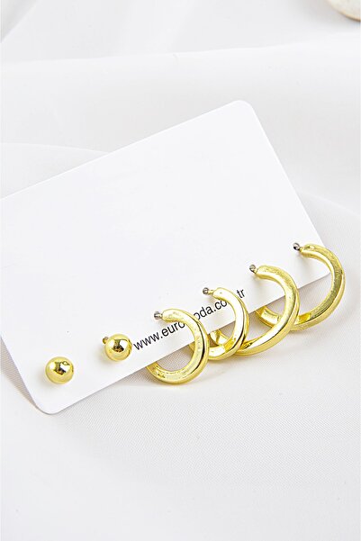 EUROMODA مجموعة أقراط عالية الجودة مع كرة ذهبية اللون وأقراط حلقية