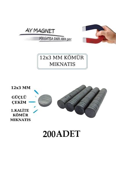 AYMAGNET 200 Adet 12x3 Yuvarlak Kömür Mıknatıs, Nişan Sünnet Süsleme Mıknatıs...