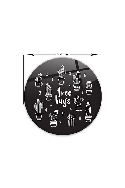 Decorita Free Hugs Black Glass Cutting Board - Diameter32