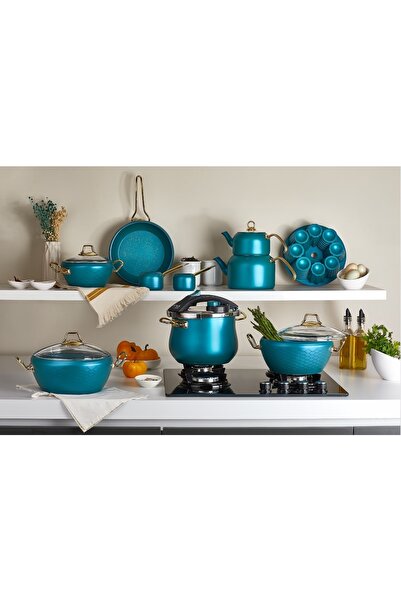 OMS PASLANMAZ Oms 3519 Granit 16 Parça Çeyiz Tencere Seti -mentol Yeşili