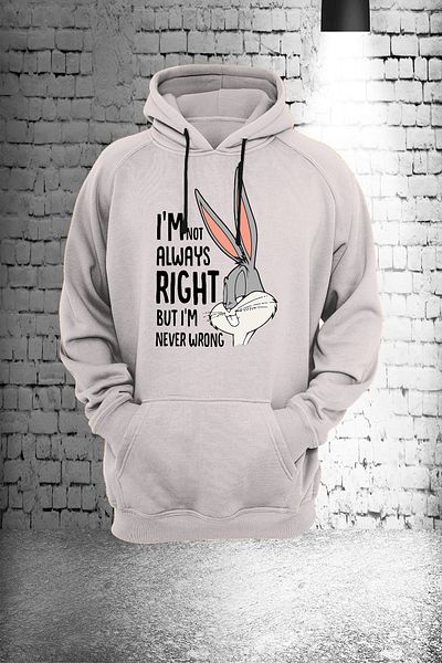 remonz Buggs Bunny Printed 3 Σπάγκοι. Ανυψωμένο, χοντρό φλις εσωτερικά λευκό φούτερ