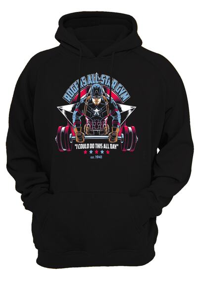 remonz Captain America Gym Printed 3 Ipl. Raised, Fleece Inside, Thick (600gr) Hoodie
