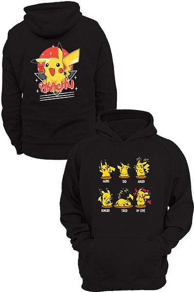 remonz Pokemon Pikachu Διπλό Τυπωμένο, 100% Βαμβάκι, 3 Κλωστές. Ανυψωμένο, Fleece Εσωτερικά, Πολύ Χοντρό Hoodie