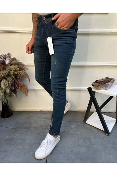 ENERJİN Men's Trousers Skinny Fit Lycra Green Tinted Tabs