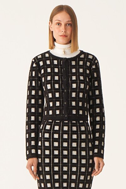 Perspective Illas Siyah Ekru Renk Kadın Triko Hırka