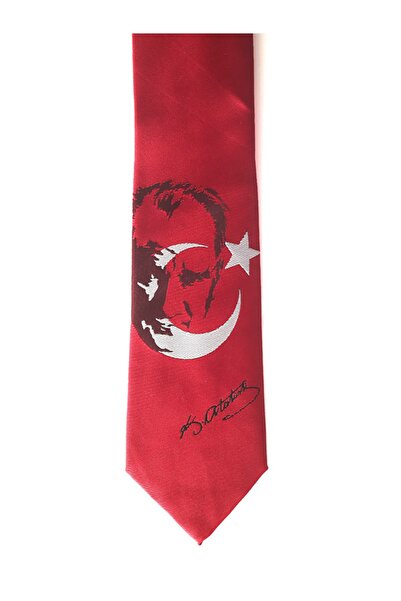 Gaffy Kırmızı Renk Atatürk İmzalı Ve Ay Yıldızlı Kravat