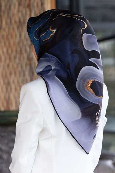 Vissona Γυναικείο Twill Μεταξωτό Φουλάρι Saks - Navy Blue