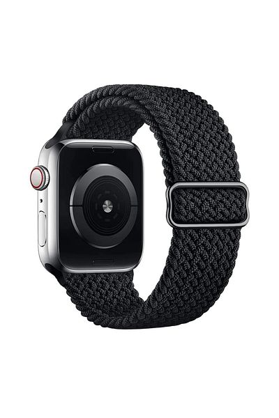Quse حبل شبكي أسود لساعة Apple SE/10/9/8/7/6/5/4/3 42 مم - 41 مم - 40 مم - 38 مم متوافق مع قابل للتعديل