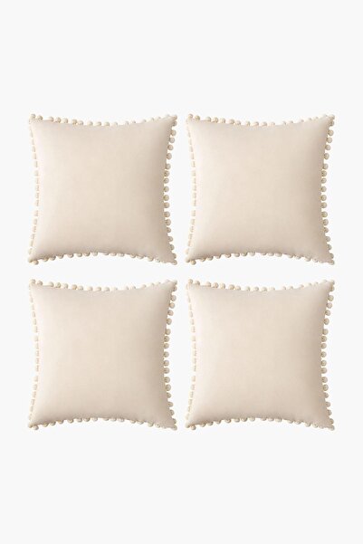 Bc Home 4 Adet Krem Minik Ponponlu Kırlent Kılıfı Seti 4 Adet 43 X 43 Cm