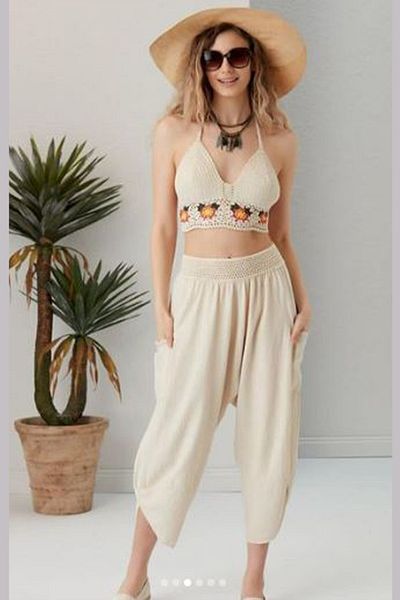 AYASOFYA OTANTIK Women's Beige Cargo Pocket Linen Trousers 231003