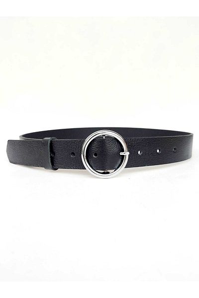 Kemerix 100% Genuine Leather Women's Black Belt with Silver Buckle