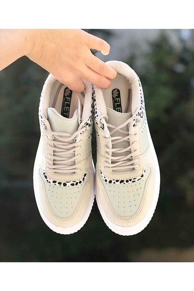Pandalina Ecru - Pantofi sport cu model leopard Pantofi sport pentru femei, confortabili, cu talpă anti-alunecare