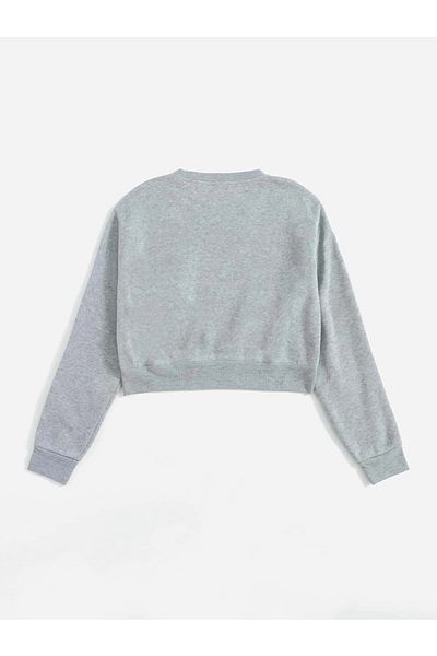 Mad&Calf Women's Crop Basic Crew Neck Sweatshirt