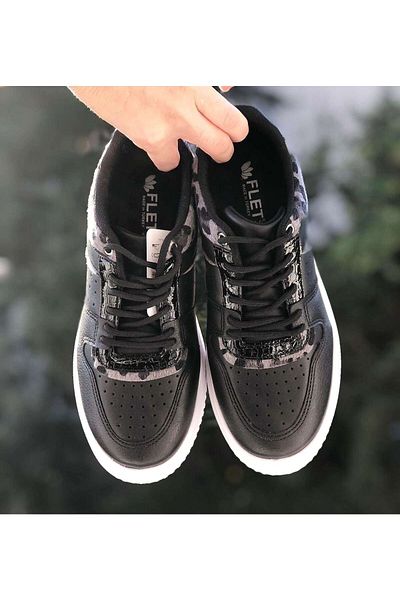 Pandalina Negru - Pantofi sport cu model leopard Pantofi sport pentru femei, moale, confortabili, cu talpă anti-alunecare