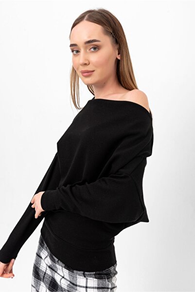 Laranor Black Collar Opening Adjustable Bat Sleeve Knitwear Sweater&Blouse