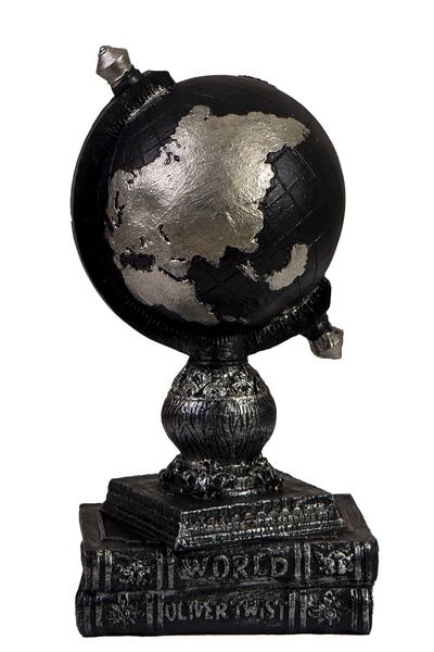 SNM Home Decoration -dekoratif Kitaplı Dünya Küre Siyah Gümüş Atlas Heykeli
