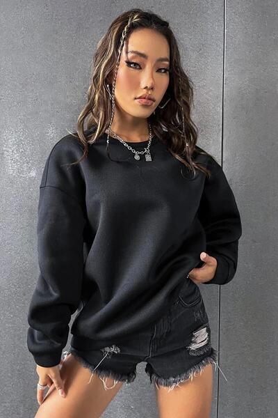 MOONBULL Unisex Black Bronlyn 1898 Back Printed Crew Neck Oversize Sweatshirt