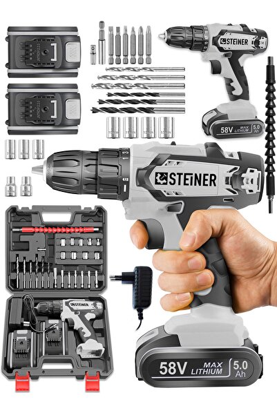 STEİNER Alman Cooper 58 V 5 Ah Darbeli Çift Metal Şanzuman Çift Akülü Şarjlı ...