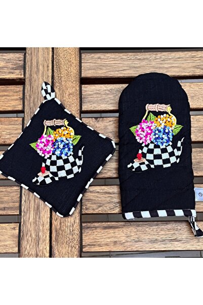 Çengelli İğne مجموعة قفازات الفرن والمقبض المكونة من قطعتين