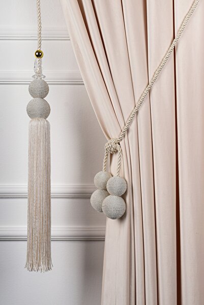 PerdeClick Krem Renk Kuruvaze Braçol Set