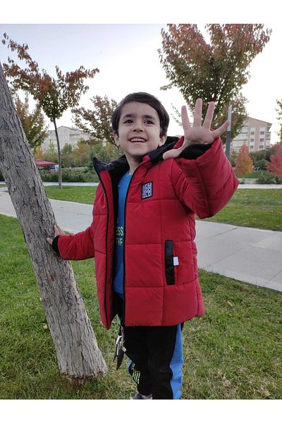 Midimod Gold 6-10 Years Old Boy's Coat with Side Pocket and Hood and Fleece Thick Inside