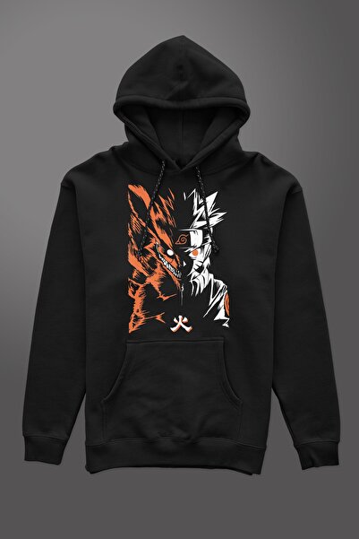 Kanguru Hanorac cu glugă de buzunar unisex imprimat Naruto și Kyuubi Anime Ha...
