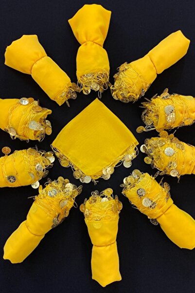 ZEYMERADE Sarı Şifon Gelin Damat Halay Mendili, Hediye Mendil 10 Adet, Düğün ...