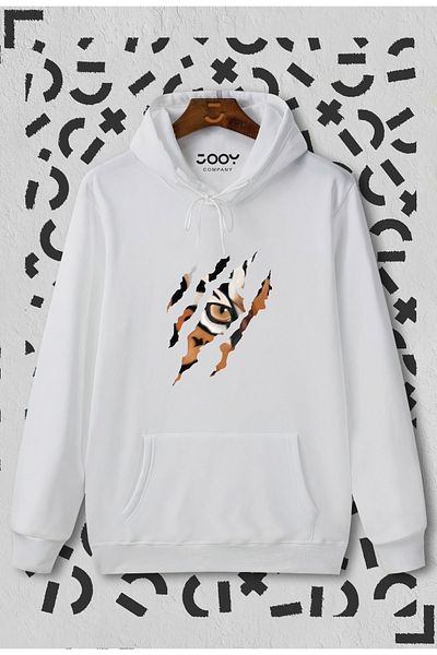 Jooy Company Hanorac alb cu glugă cu gheare de tigru