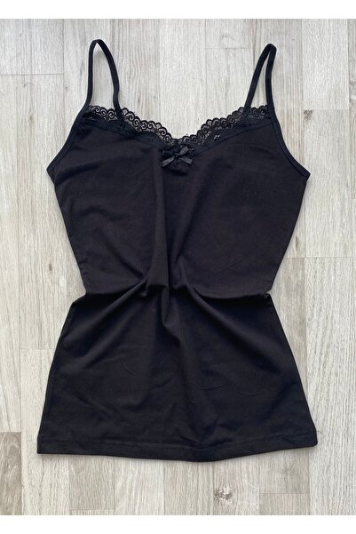 VicTroy 4 Pieces Black Color Bow Lace String Strap Cotton Undershirt