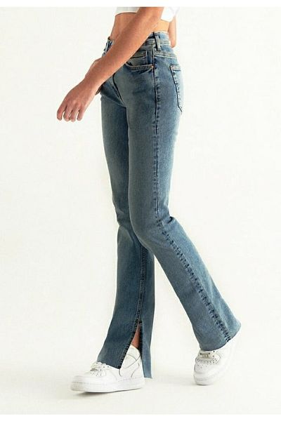 Ramrod Emma Slit Medium Snow Wash Blue Lycra Blue Taie Super High Loose Jeans Pantaloni Palazzo