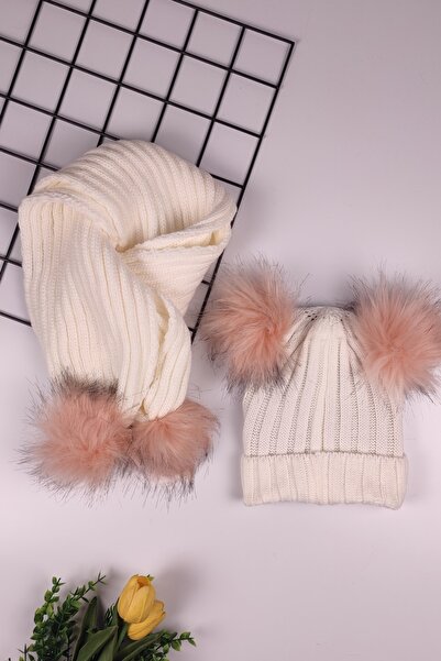 ADA BEBEK ÇOCUK Унісекс подвійний шарф-шапка з подвійним помпоном для дітей